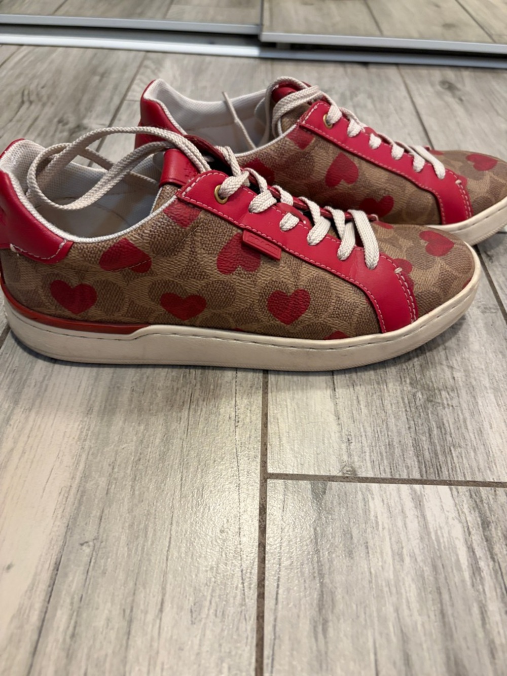 Coach Heart-Print Low Top Sneakers with Red Trim size 39